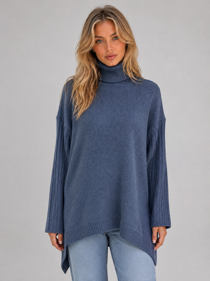 ANSLEY | ROLL NECK OVERSIZED LONGLINE SWEATER - Blue