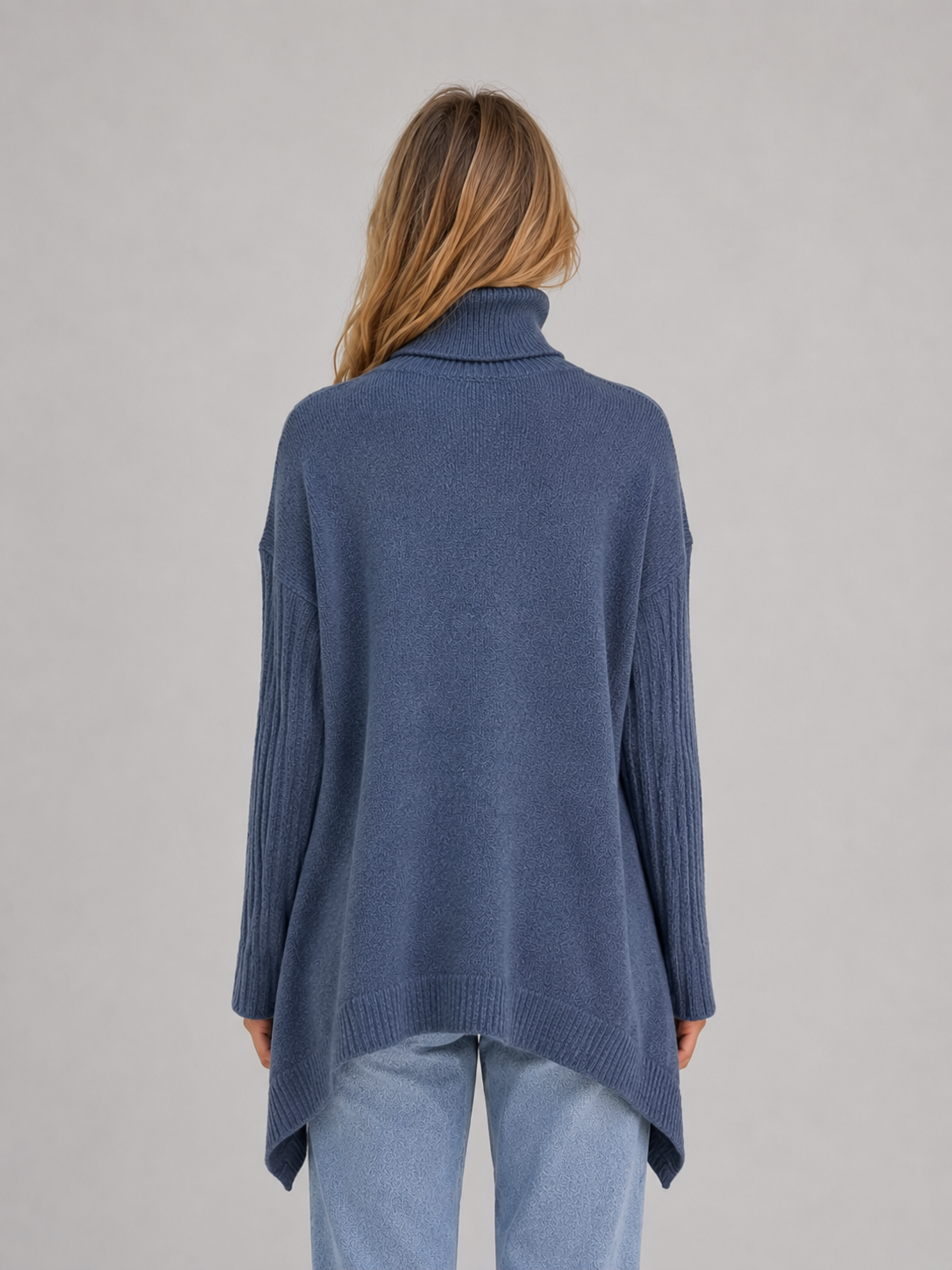 ANSLEY | ROLL NECK OVERSIZED LONGLINE SWEATER - Blue