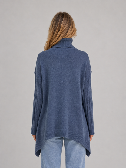 ANSLEY | ROLL NECK OVERSIZED LONGLINE SWEATER - Blue