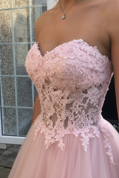 ANTHEA | LACE TULLE GOWN - Blush