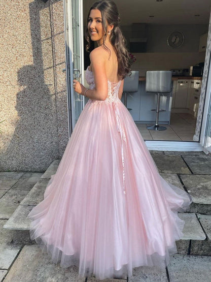 ANTHEA | LACE TULLE GOWN - Blush