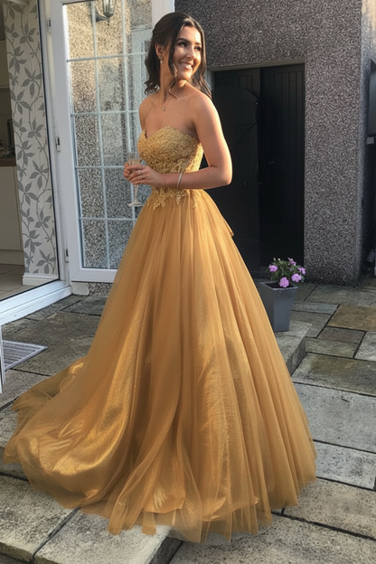 ANTHEA | LACE TULLE GOWN - Gold