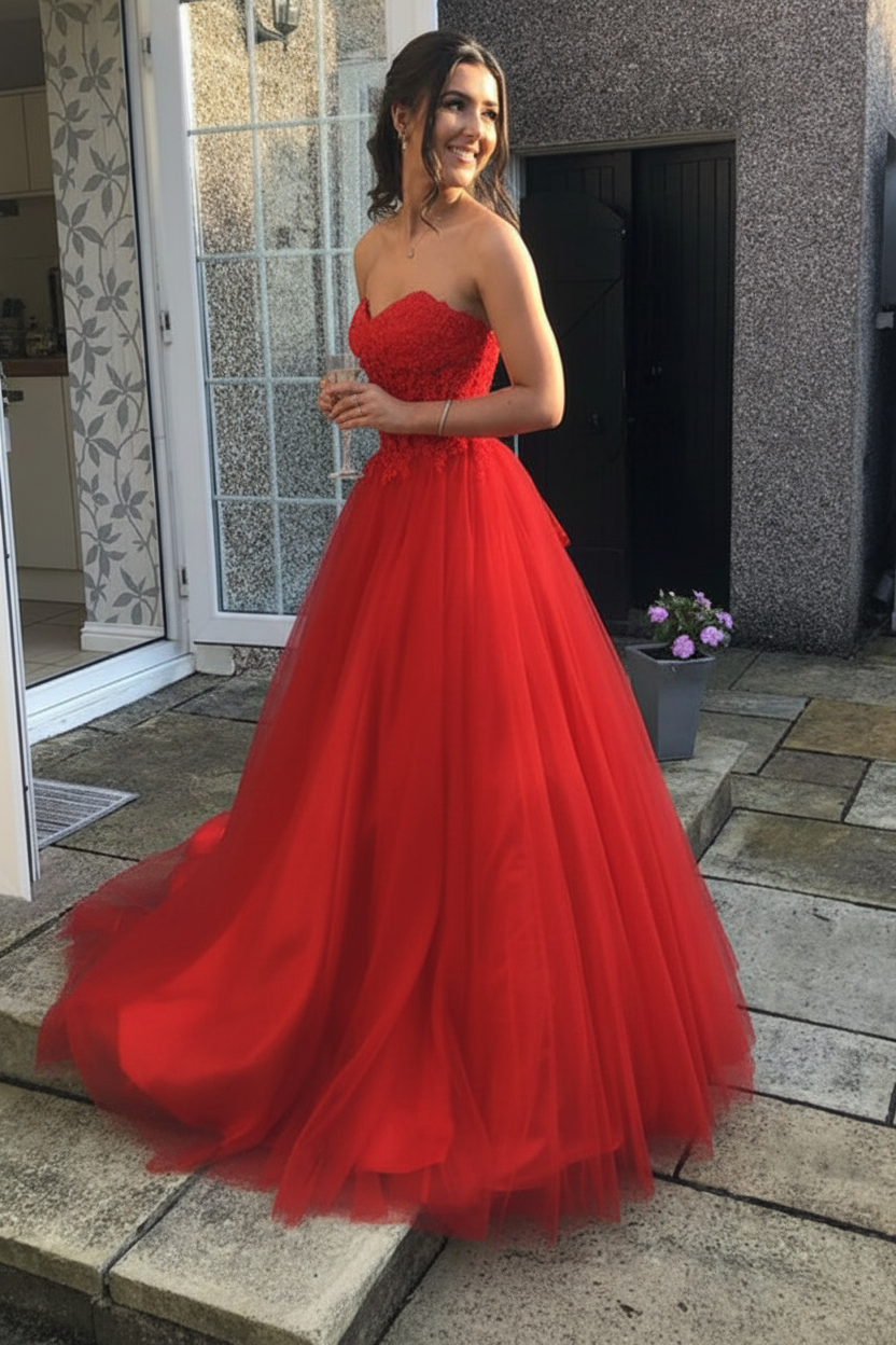 ANTHEA | LACE TULLE GOWN - Red