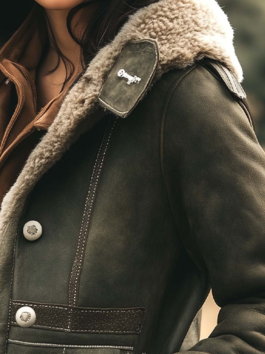 ARAMINTA | SHEARLING-STYLE TRIM AVIATOR JACKET - Green