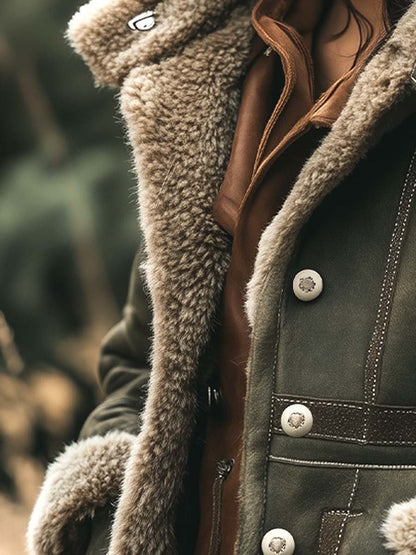 ARAMINTA | SHEARLING-STYLE TRIM AVIATOR JACKET - Green