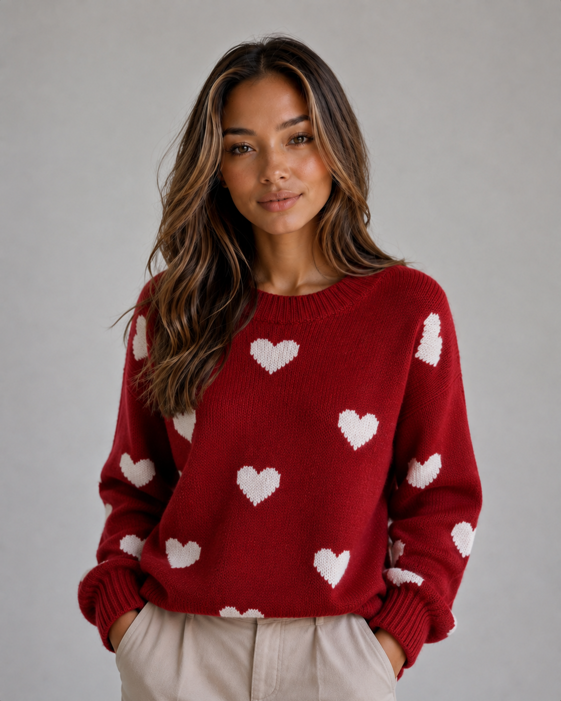 ARDELLE | HEART PRINT CREW NECK SWEATER - Red Heart Print