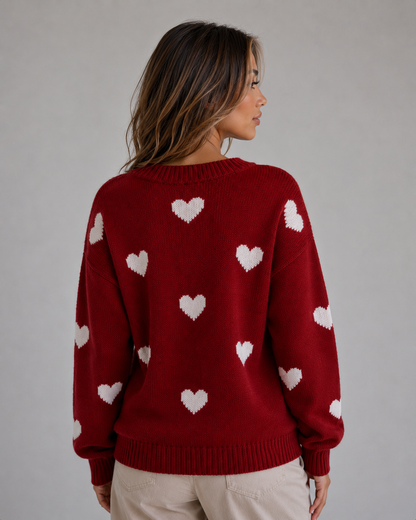 ARDELLE | HEART PRINT CREW NECK SWEATER - Red Heart Print