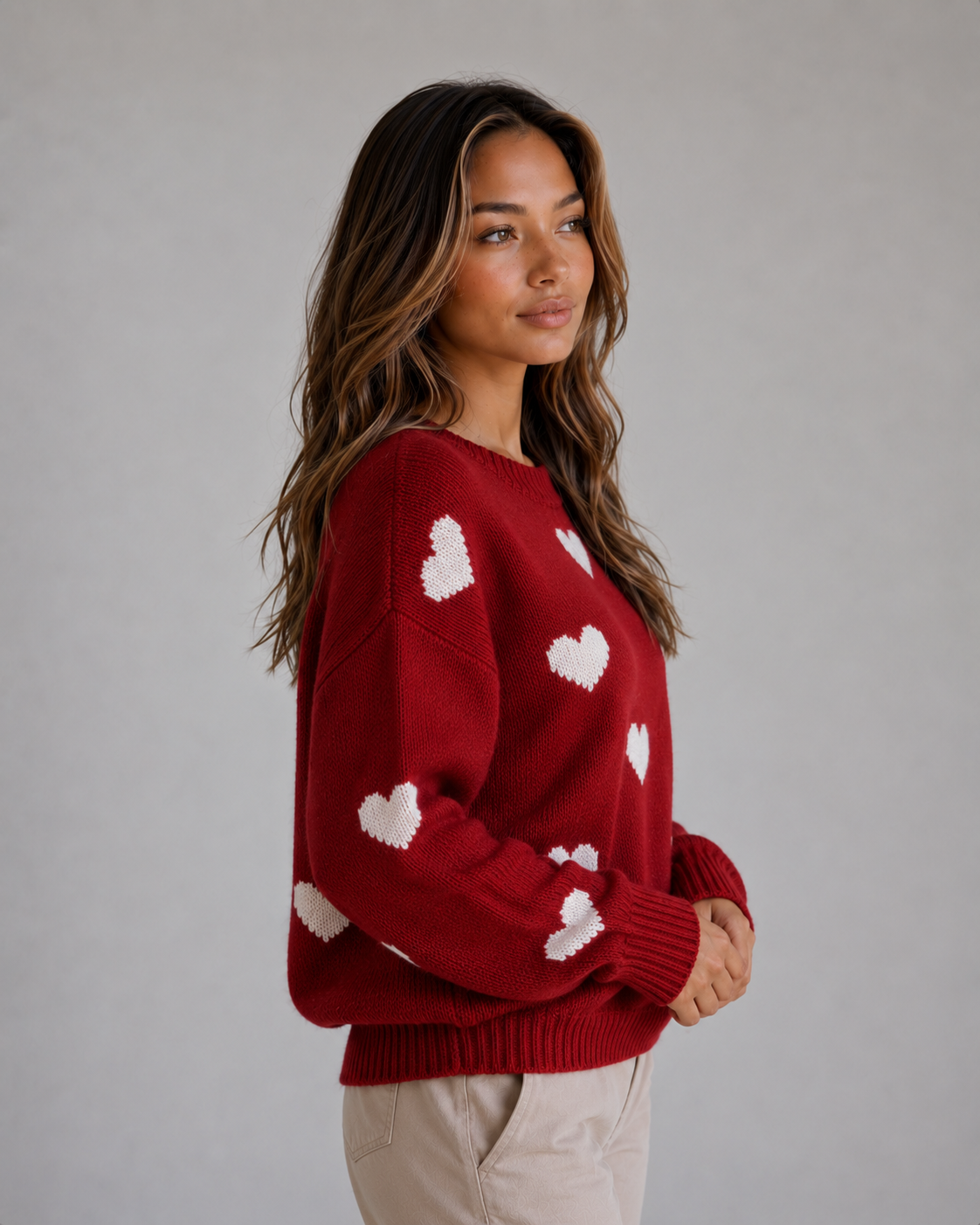 ARDELLE | HEART PRINT CREW NECK SWEATER - Red Heart Print