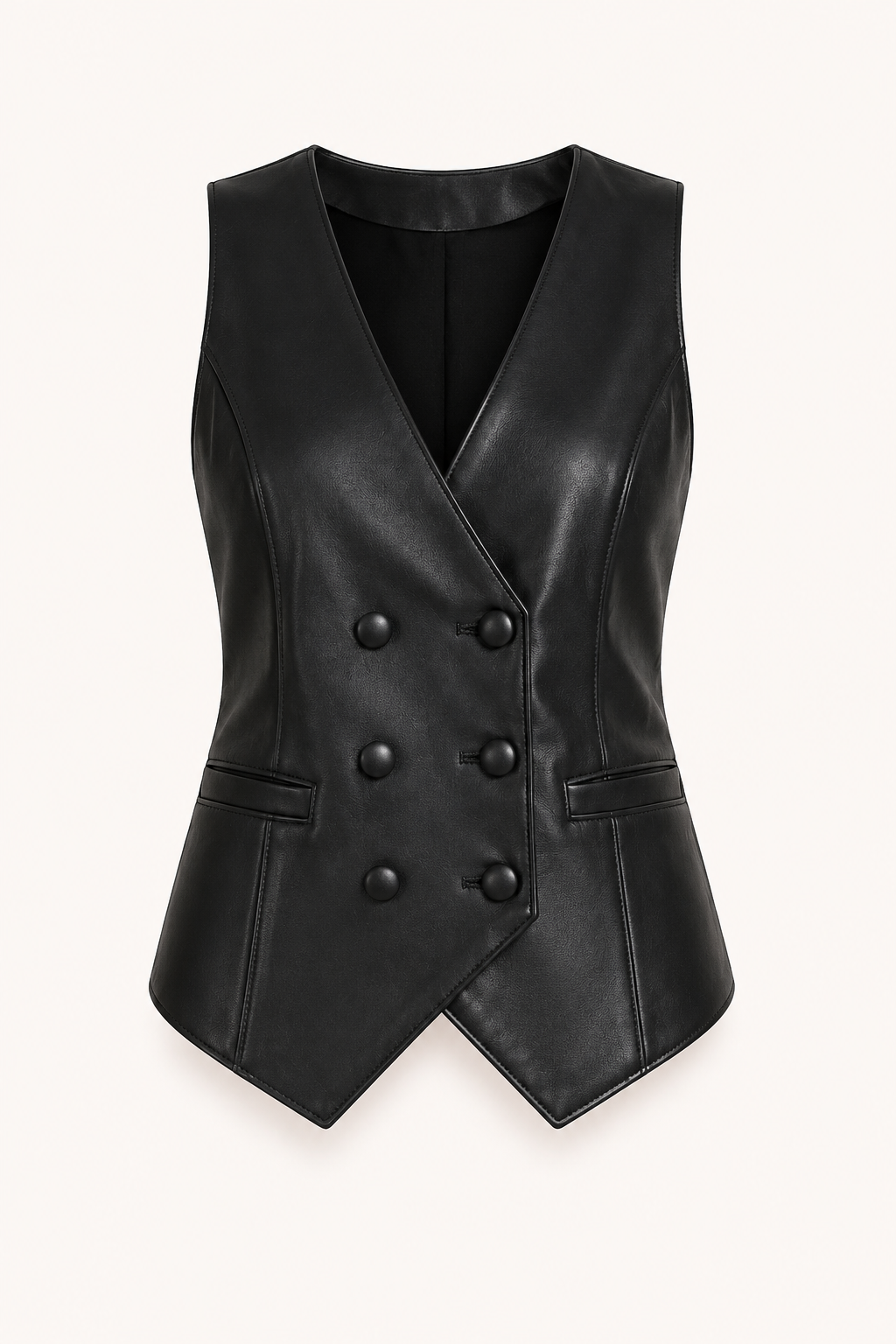 ARDITH | LEATHER-LOOK DOUBLE BREASTED VEST - Black