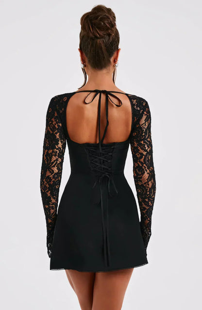 ARIADNA | LACE SLEEVE MINI DRESS - Black