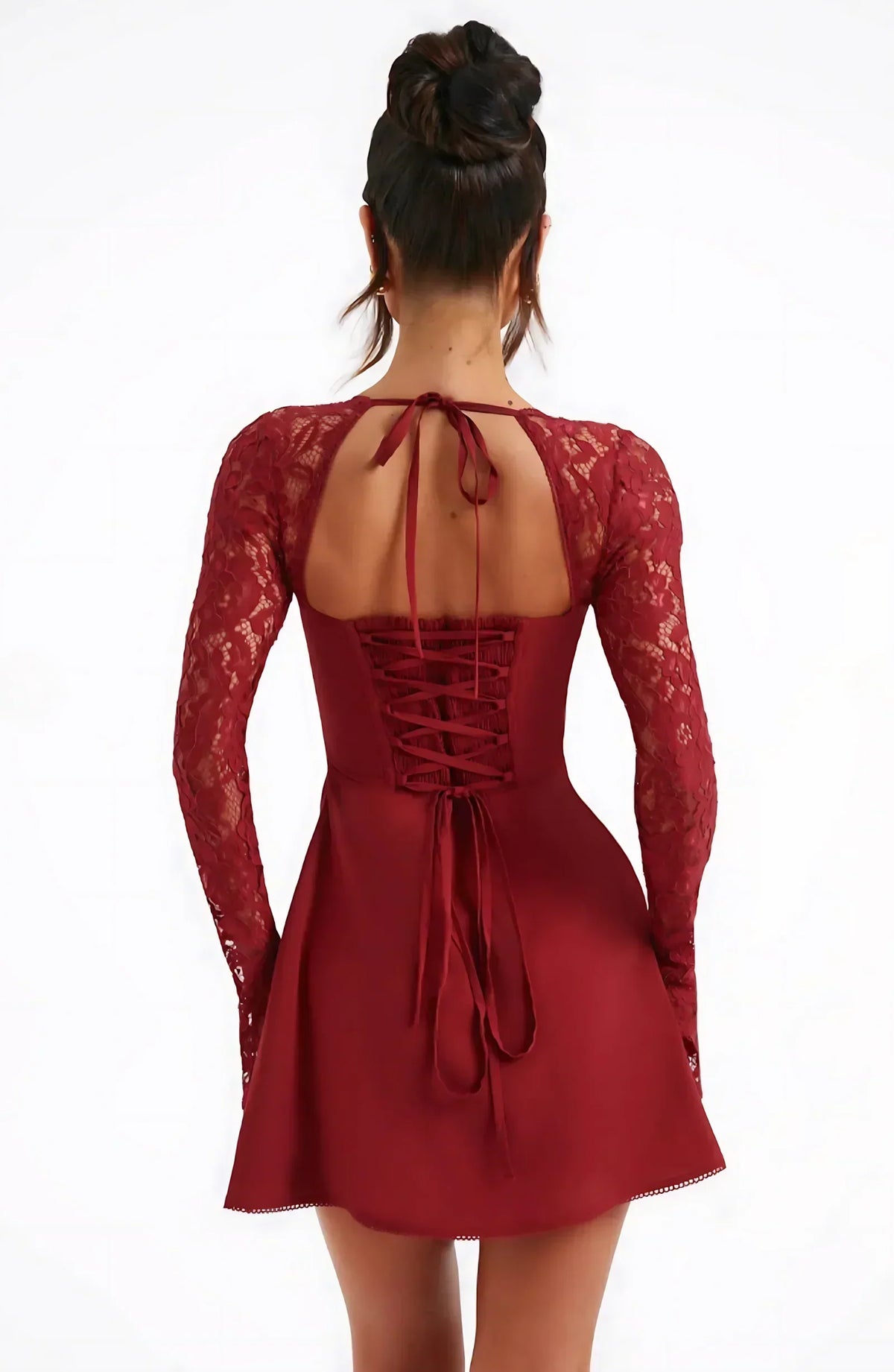 ARIADNA | LACE SLEEVE MINI DRESS - Deep Red