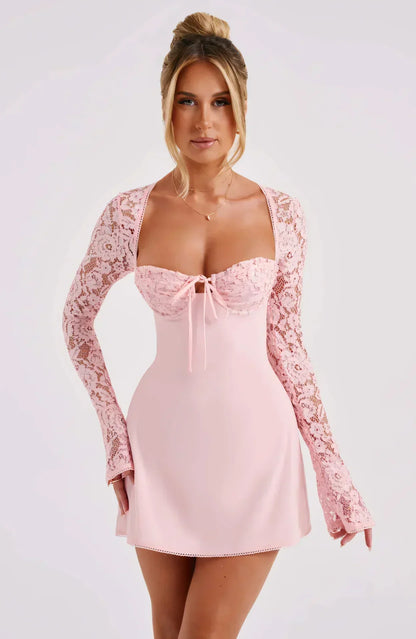 ARIADNA | LACE SLEEVE MINI DRESS - Light Pink