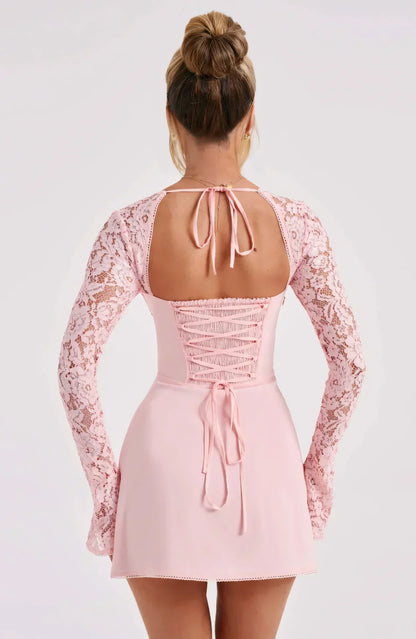 ARIADNA | LACE SLEEVE MINI DRESS - Light Pink