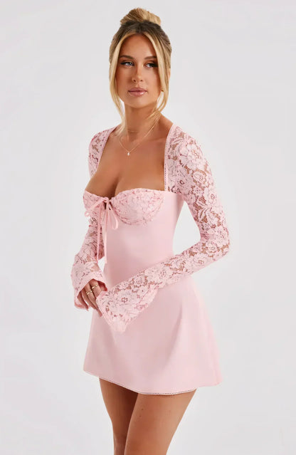 ARIADNA | LACE SLEEVE MINI DRESS - Light Pink