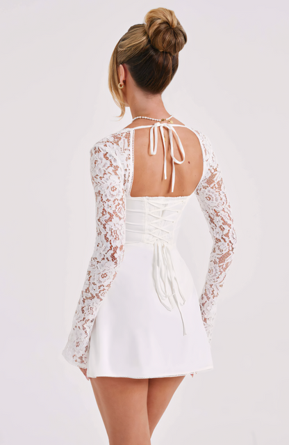 ARIADNA | LACE SLEEVE MINI DRESS - White