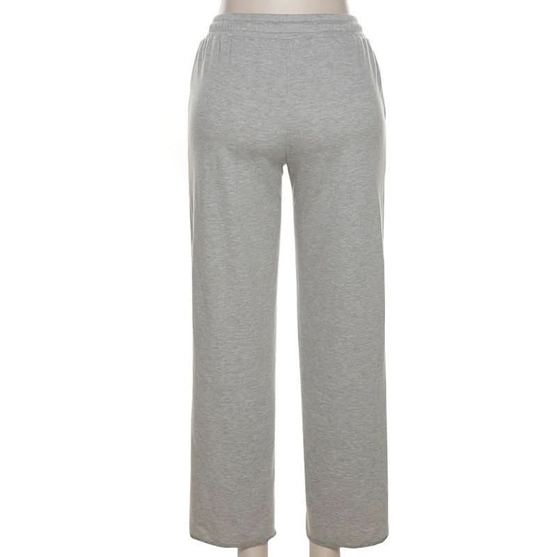 Gray high waist sweatpants back view with elastic waistband