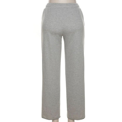 Gray high waist sweatpants back view with elastic waistband