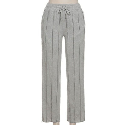 Gray high waist sweatpants front view with vertical seams
