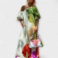 ARISTA | PUFF SLEEVE ONE SHOULDER MAXI DRESS - Ivory and Green Floral