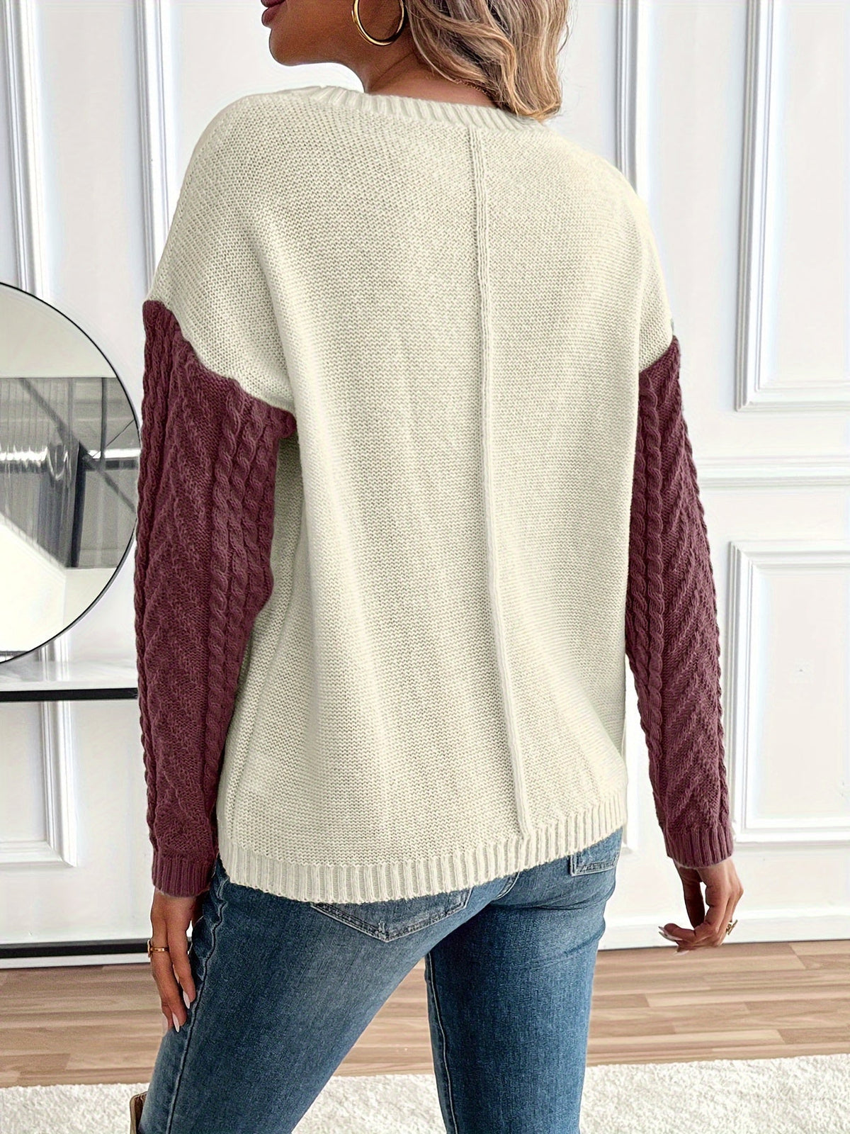 ARLA | COLORBLOCK CABLE KNIT SWEATER - Burgundy Colorblock