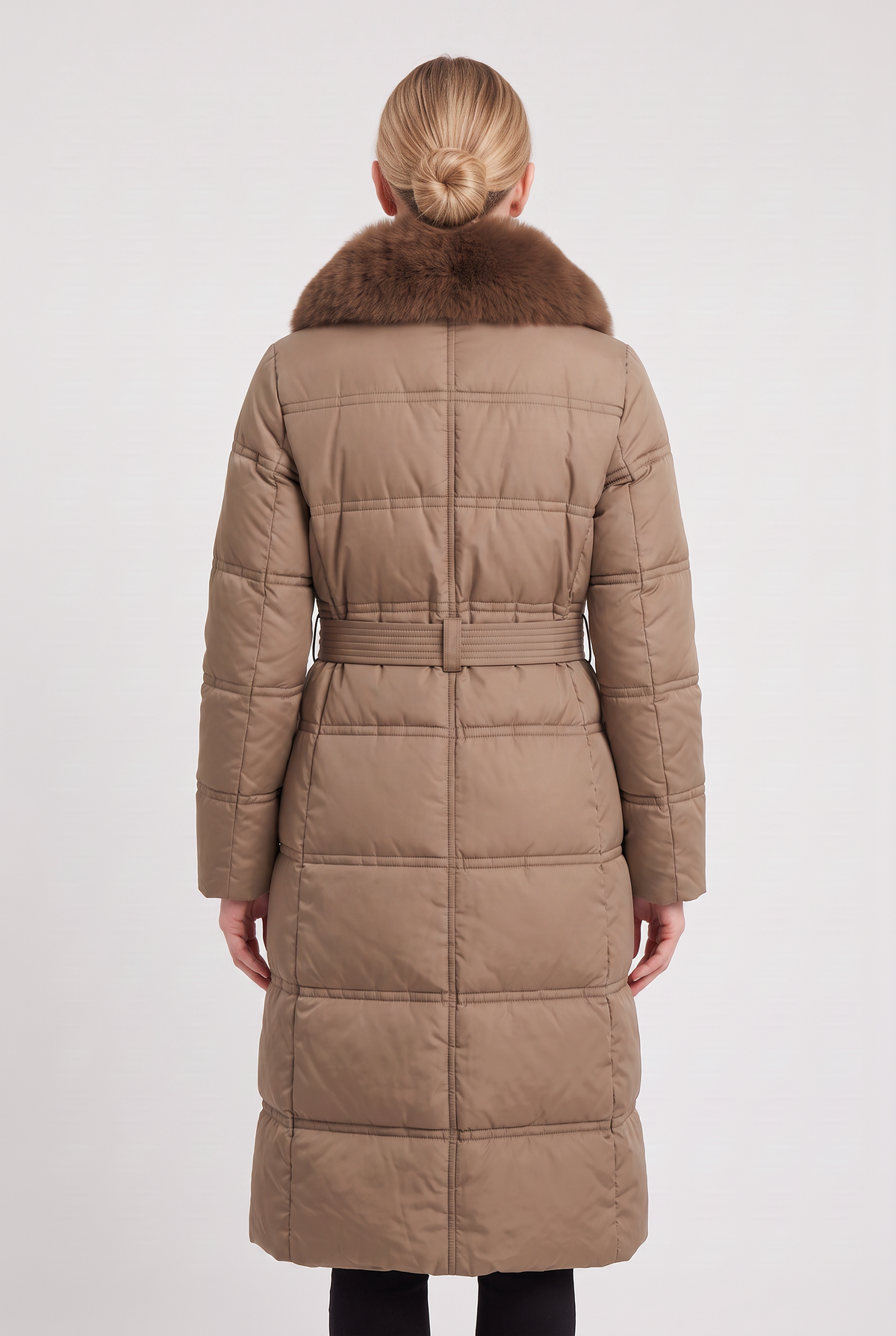 ASTERA | CONTRAST COLLAR LONGLINE PUFFER COAT - Brown