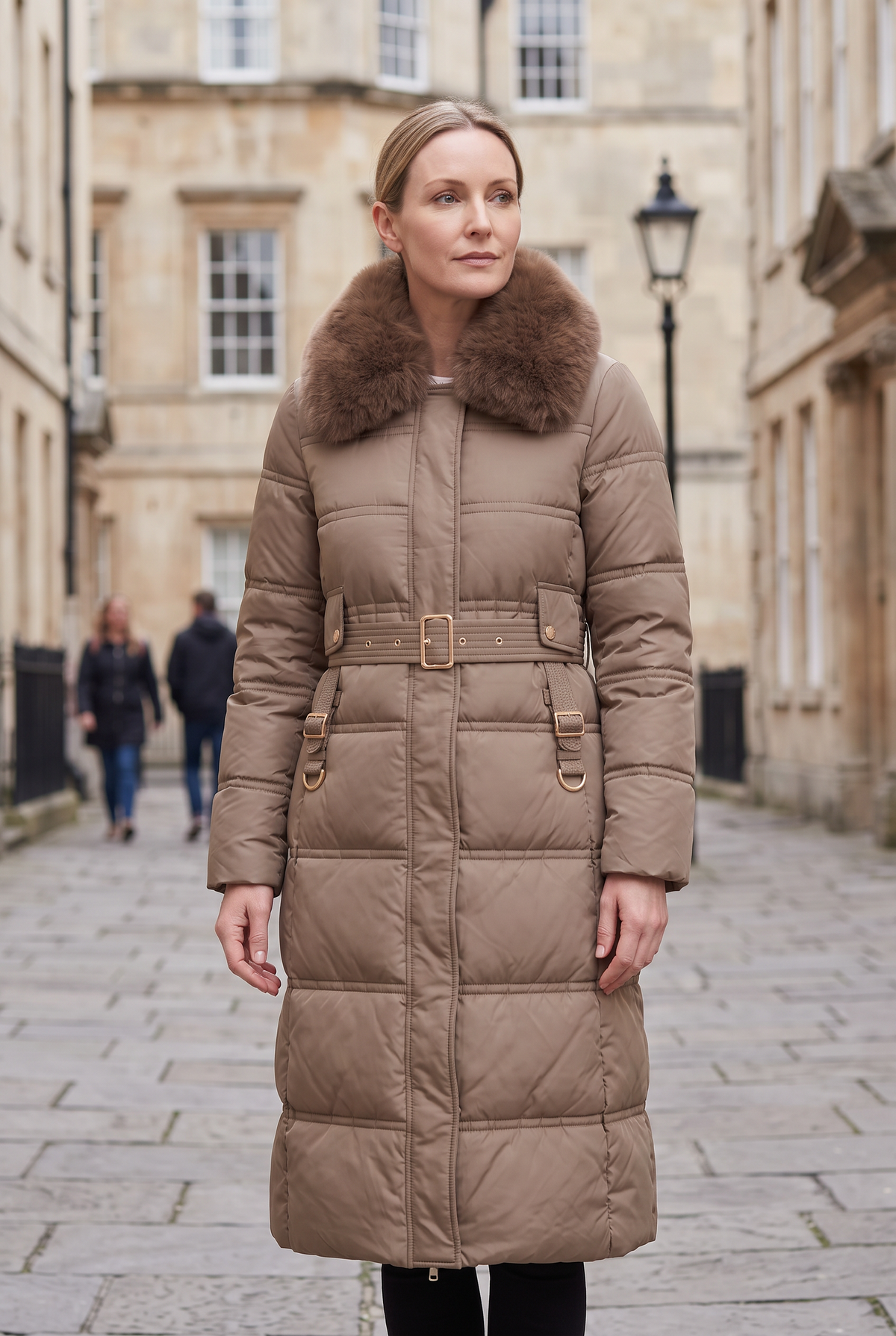 ASTERA | CONTRAST COLLAR LONGLINE PUFFER COAT - Brown