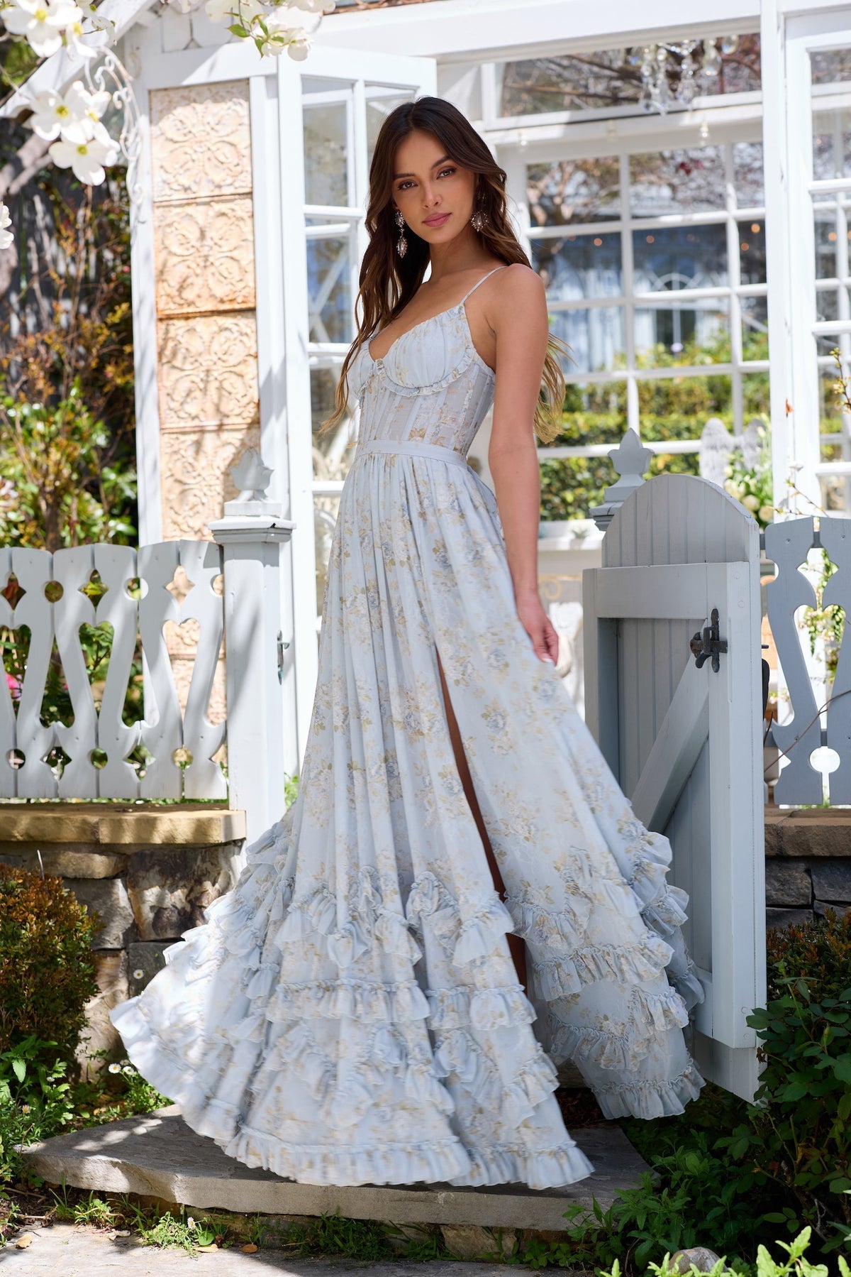 ASUNCION | CORSET MAXI DRESS - Baby Blue Floral