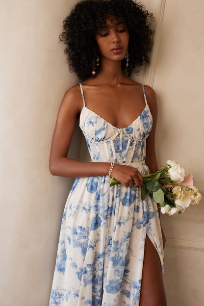 ASUNCION | CORSET MAXI DRESS - Blue Floral