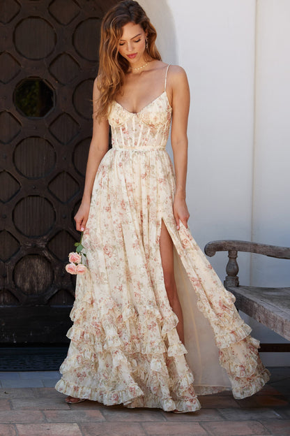 ASUNCION | CORSET MAXI DRESS - Cream Floral