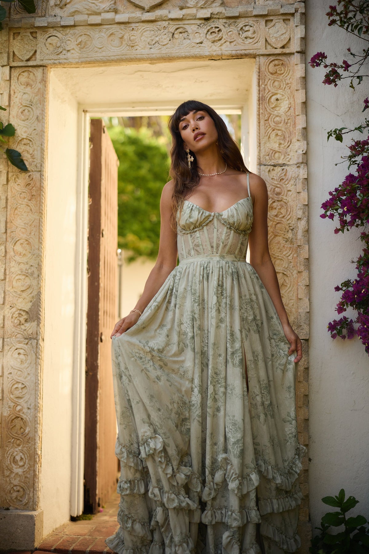 ASUNCION | CORSET MAXI DRESS - Olive Floral