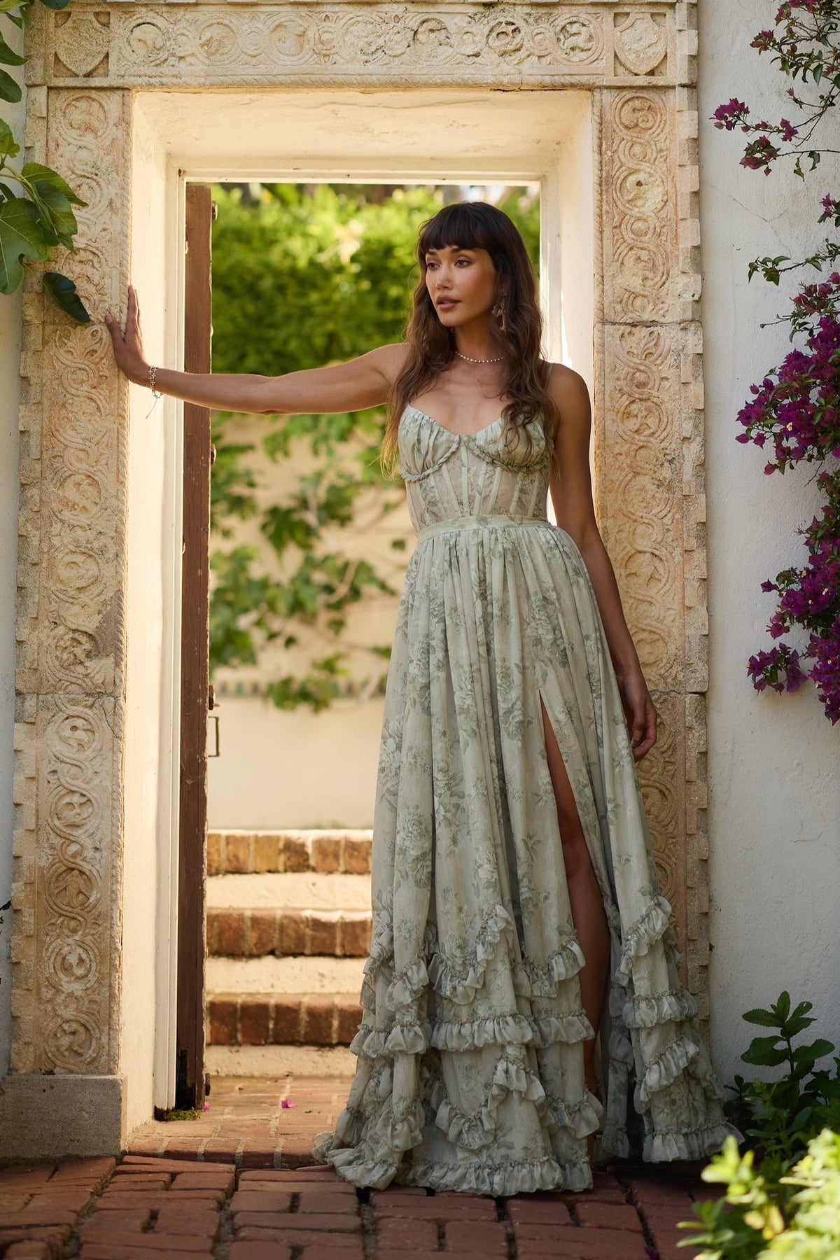 ASUNCION | CORSET MAXI DRESS - Olive Floral