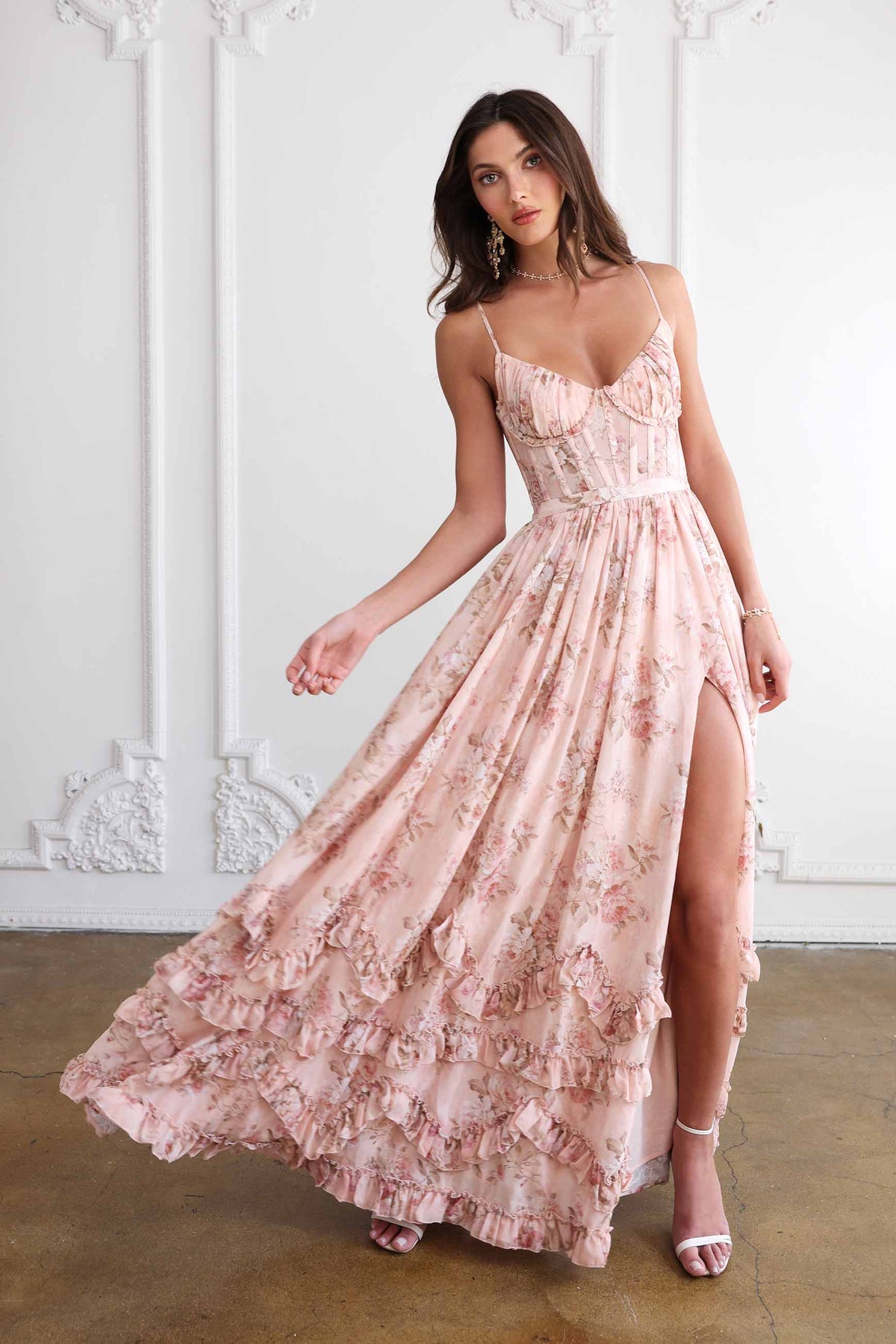 ASUNCION | CORSET MAXI DRESS - Peach Floral