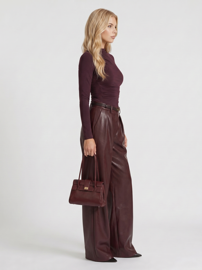 AVANI | FAUX LEATHER WIDE LEG PANTS - Burgundy