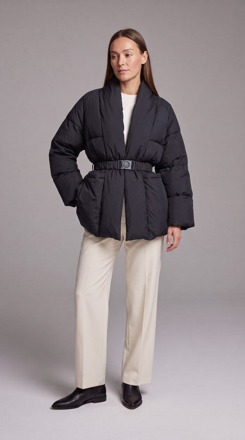 AVONLEA | BELTED QUILTED PUFFER COAT - Black