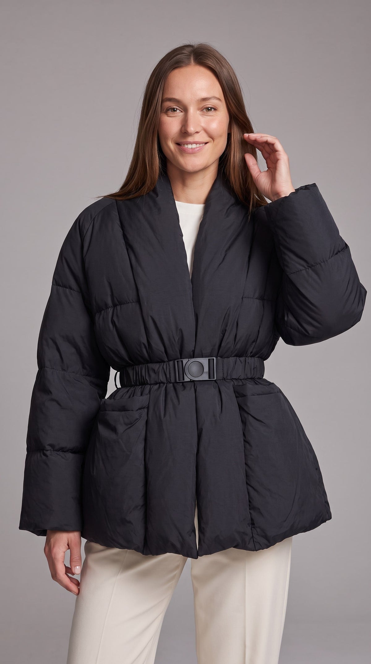 AVONLEA | BELTED QUILTED PUFFER COAT - Black