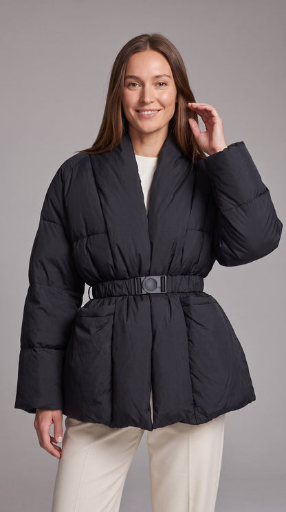 AVONLEA | BELTED QUILTED PUFFER COAT - Black