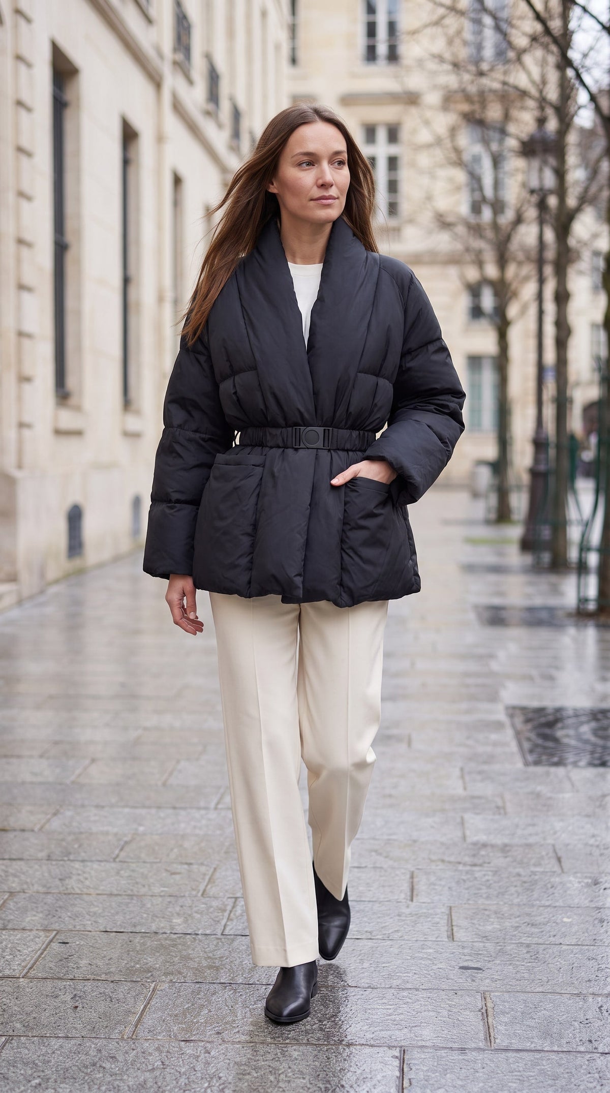 AVONLEA | BELTED QUILTED PUFFER COAT - Black