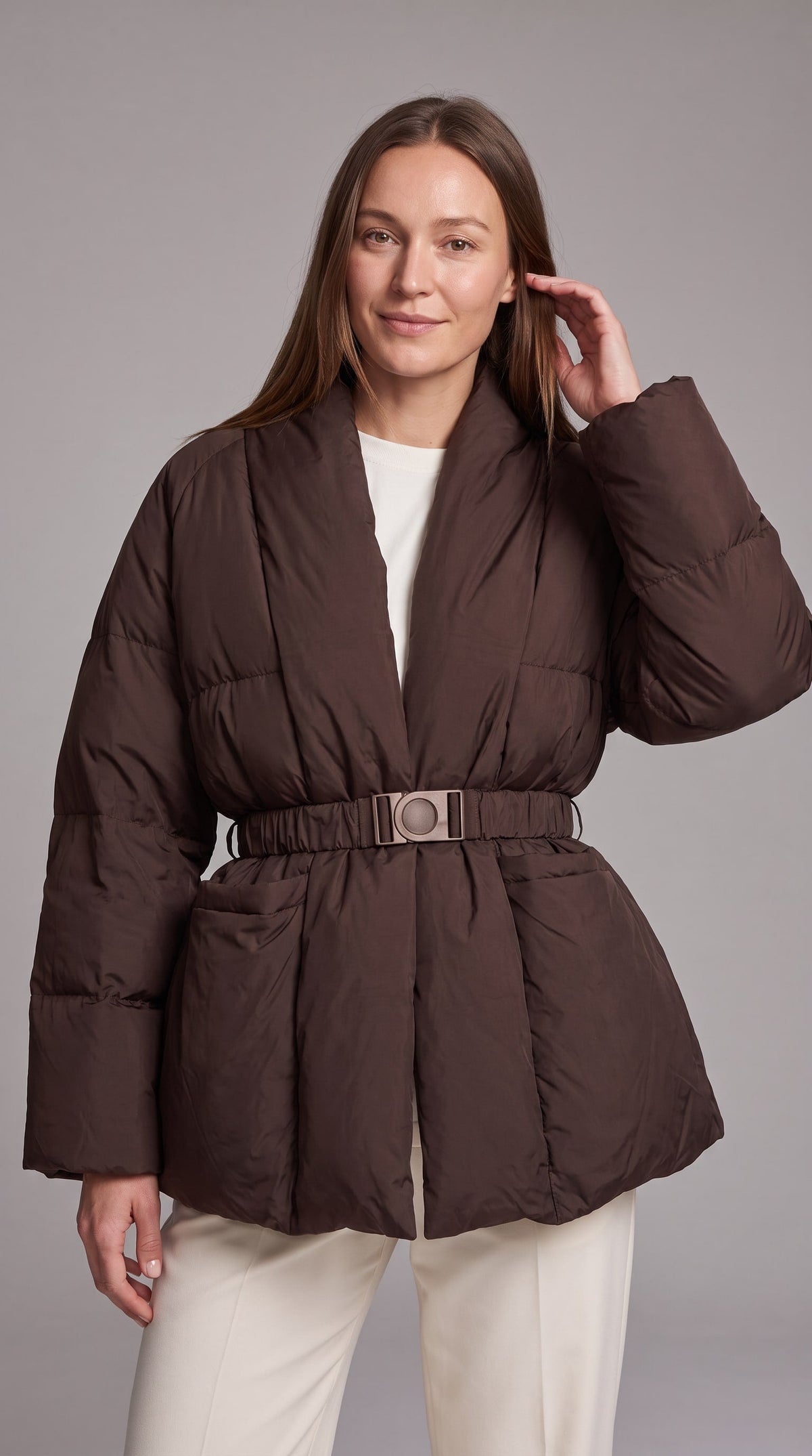 AVONLEA | BELTED QUILTED PUFFER COAT - Brown