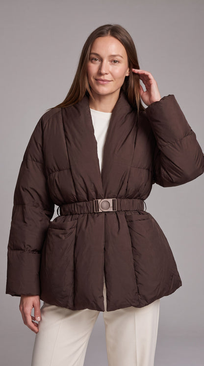 AVONLEA | BELTED QUILTED PUFFER COAT - Brown