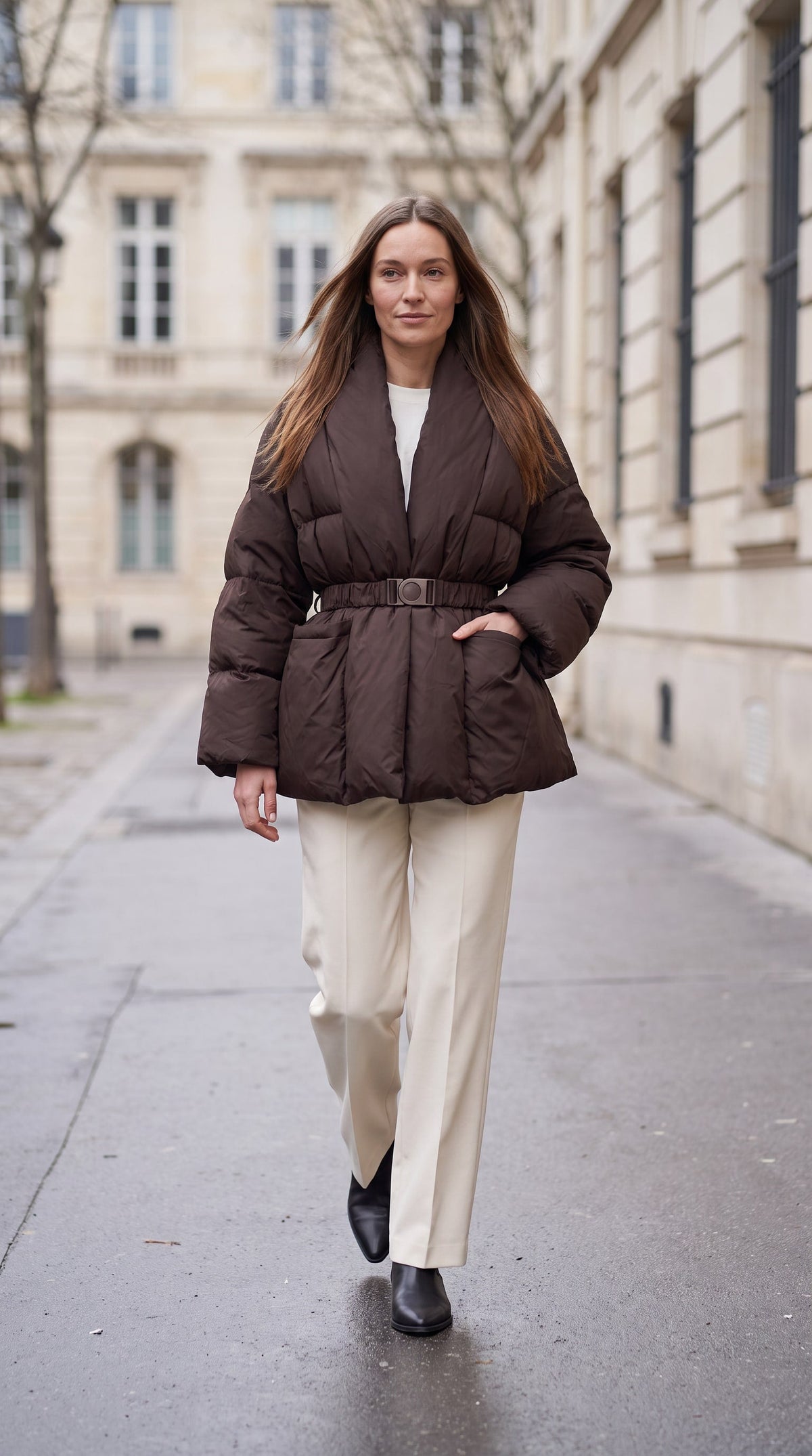 AVONLEA | BELTED QUILTED PUFFER COAT - Brown