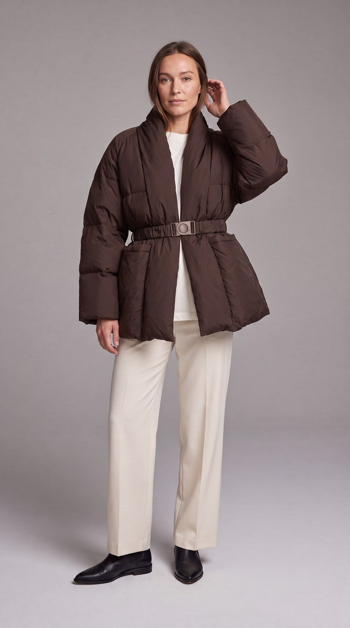 AVONLEA | BELTED QUILTED PUFFER COAT - Brown