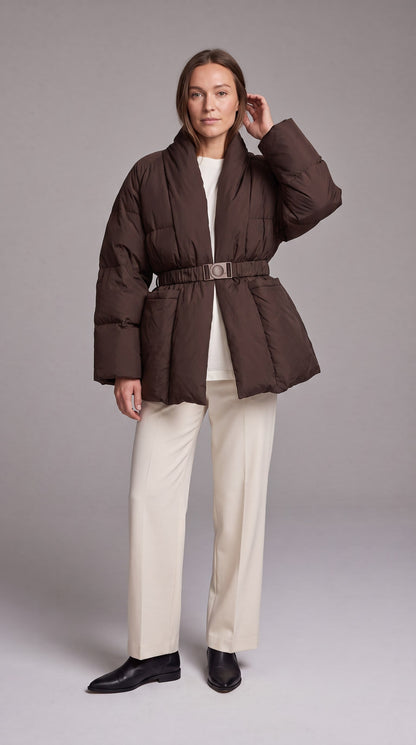 AVONLEA | BELTED QUILTED PUFFER COAT - Brown