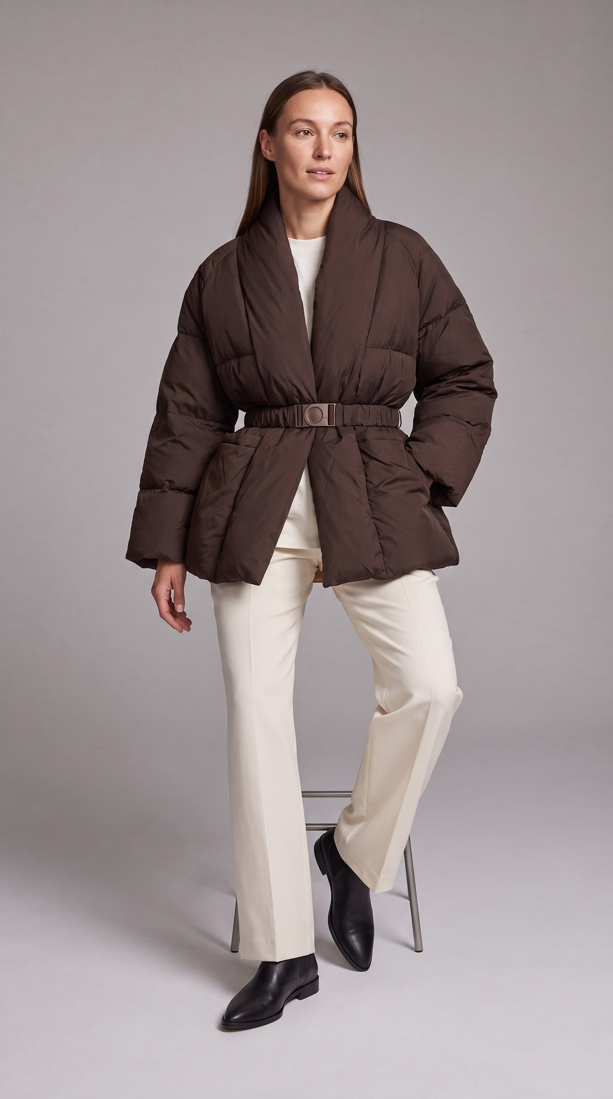AVONLEA | BELTED QUILTED PUFFER COAT - Brown