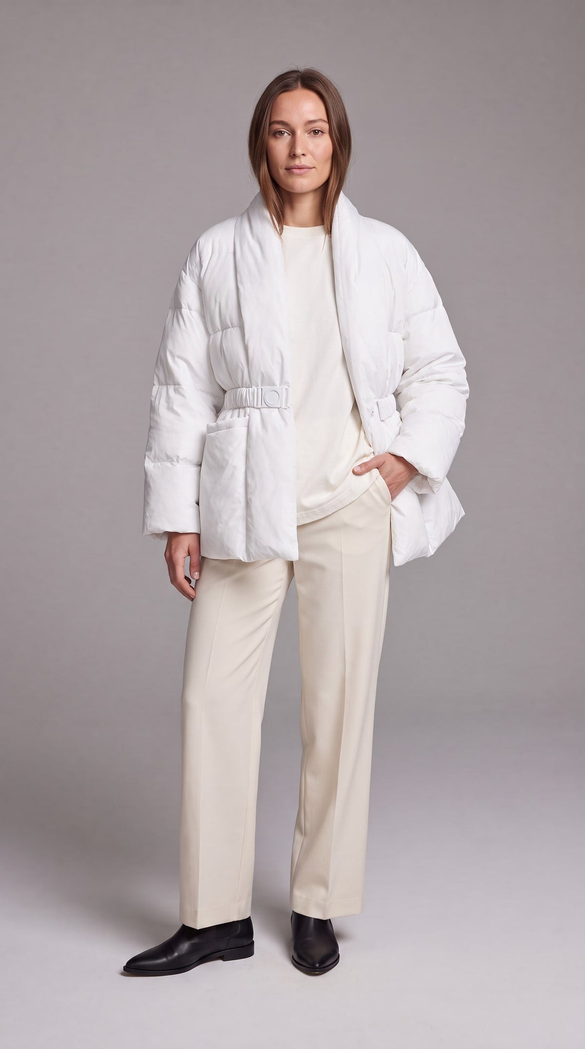 AVONLEA | BELTED QUILTED PUFFER COAT - White