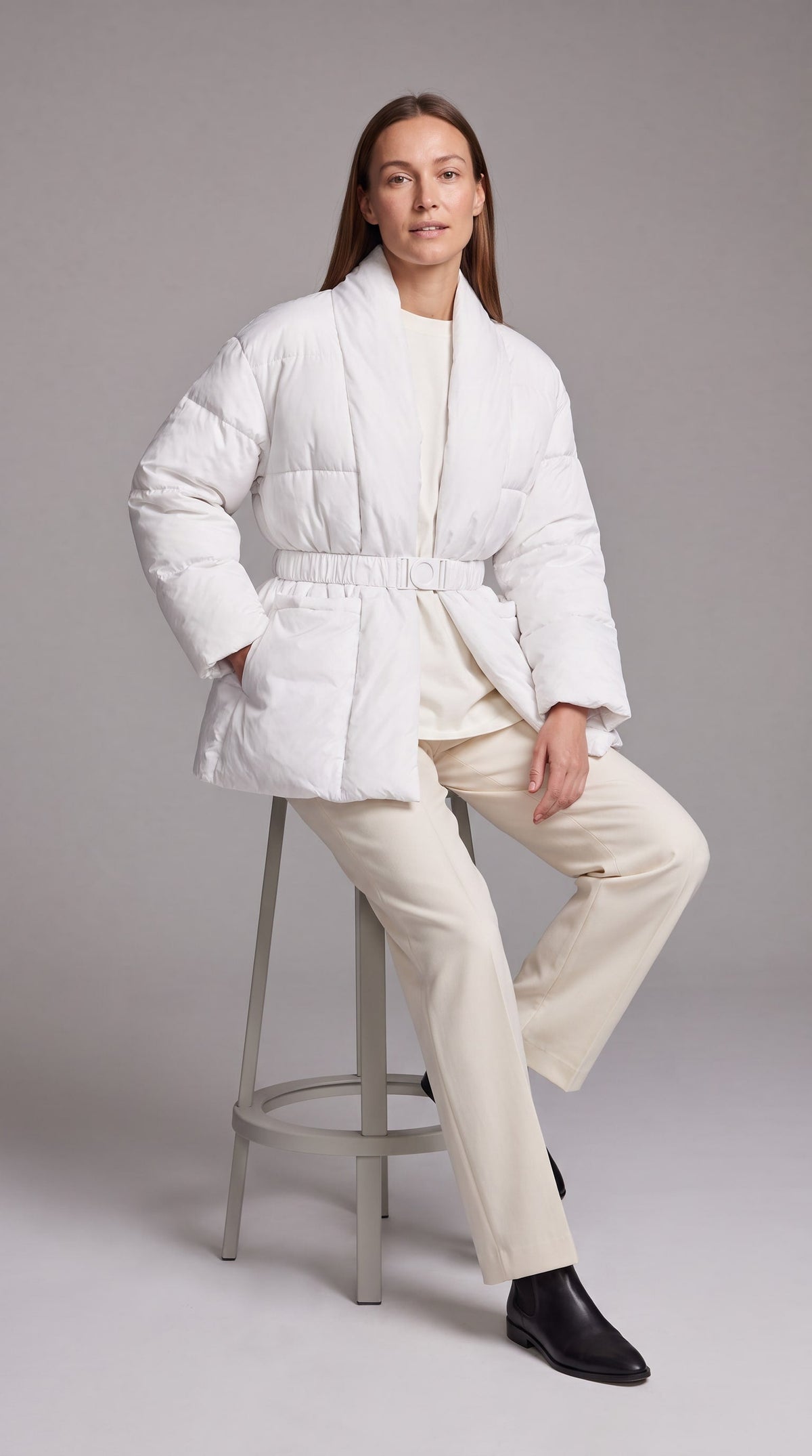 AVONLEA | BELTED QUILTED PUFFER COAT - White