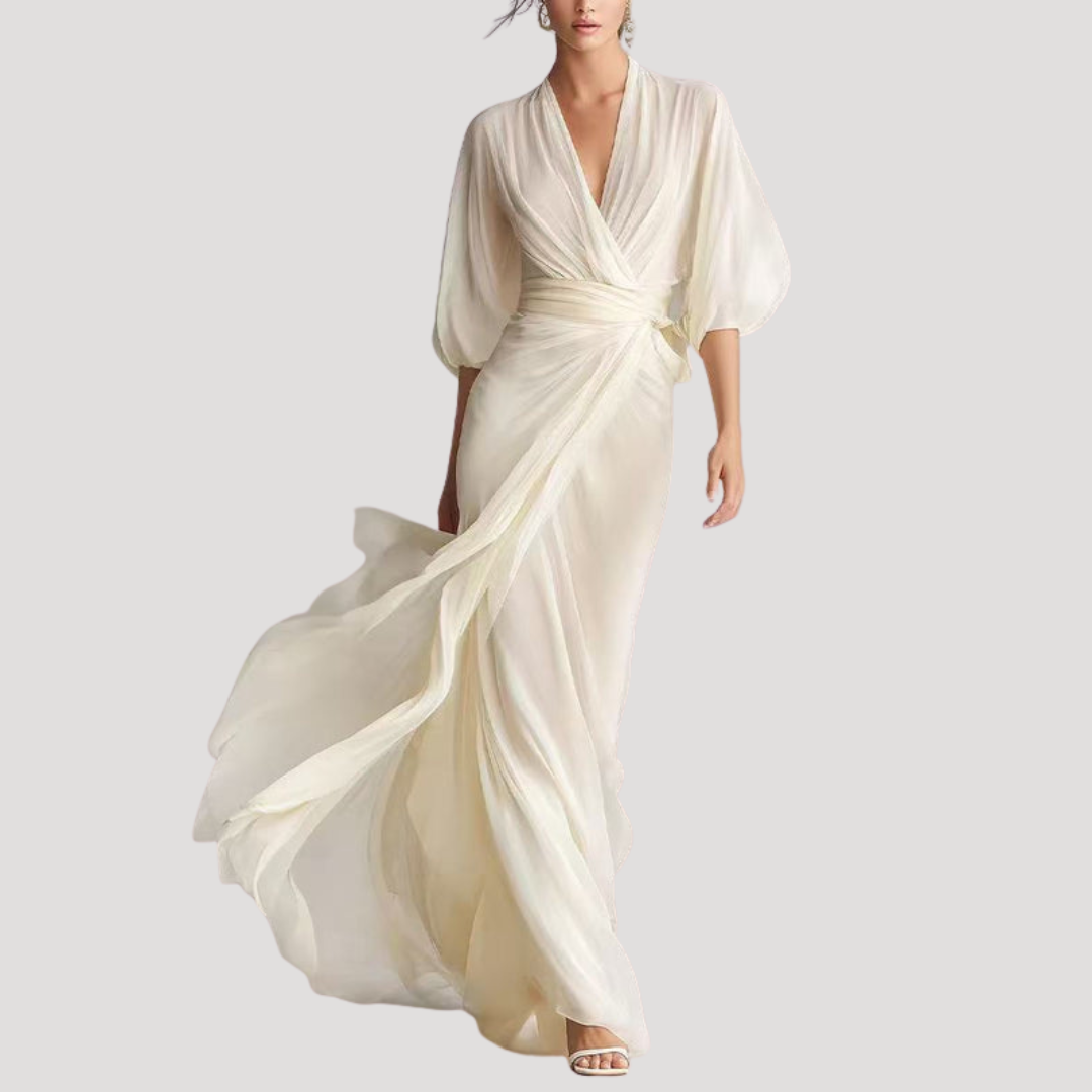 AVRIL | WRAP BALLOON SLEEVE MAXI DRESS - Cream