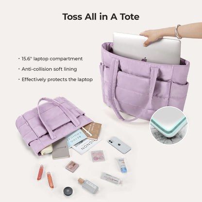 Lavender laptop tote holding 15.6 inch computer with anti-collision soft lining