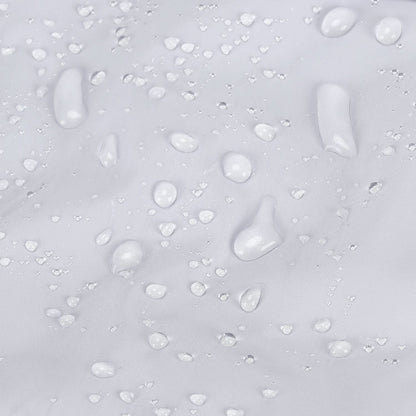 Light gray quilted fabric with water droplets showing water-resistant finish