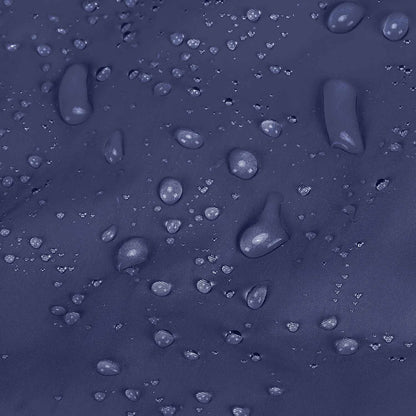 Water-resistant navy fabric with beaded water droplets detail