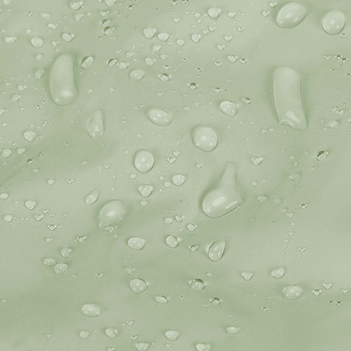 Sage green nylon fabric with water-resistant beading detail